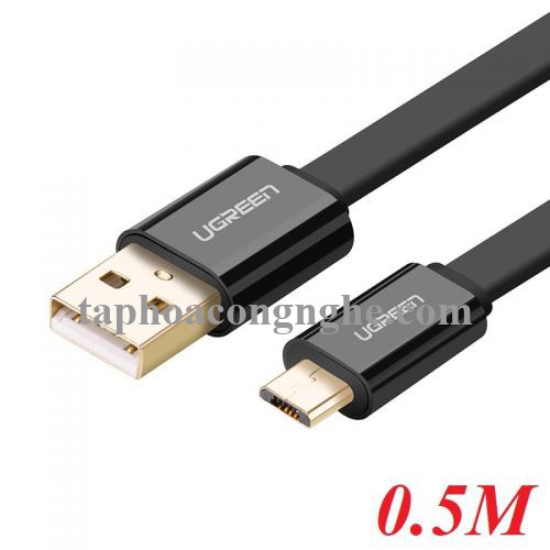 Ugreen 30675 0.5M màu Đen Cáp sạc truyền dữ liệu USB 2.0 sang MICRO USB dáng dẹt US118 30030675
